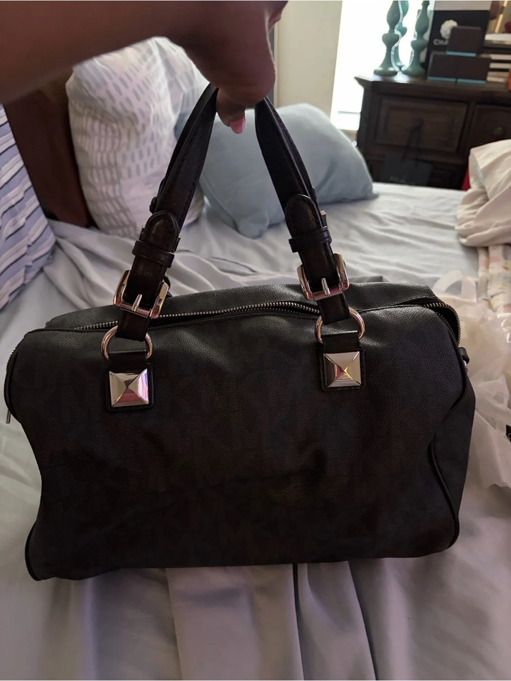 Michael Kors Black MK Signature Dome Satchel with Gold Hardware